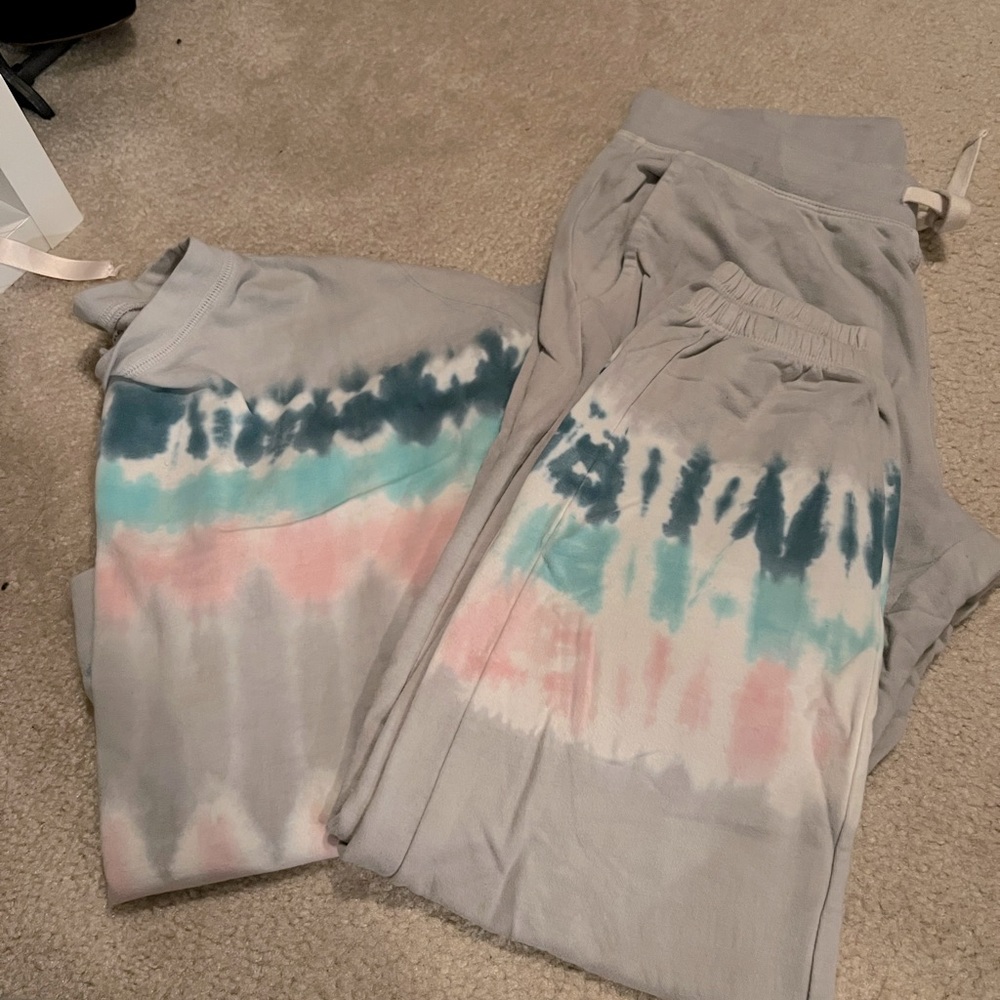 Electric and Rose sweatpants and sweatshirt.